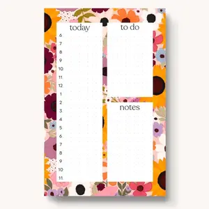 Hourly Planner Notepad | 8.5x5.5" | To-do List & Notes | 50 Sheets | Dot Grid Layout | Floral Stationery