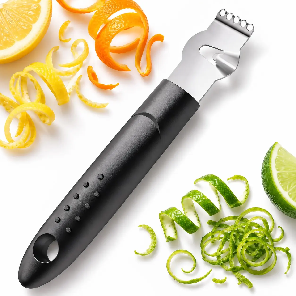 Citrus Zester with Channel Knife, Stainless Steel Garnish Tool with Non-Slip Handle, Everyday Cocktail