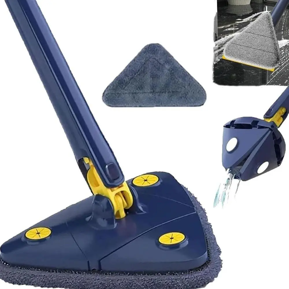 Hands-Free 360 Degree Rotating Triangle Mop, Automatic Wringer Extensible Design, Multi-Functional Home Cleaning Tool, Blue Color