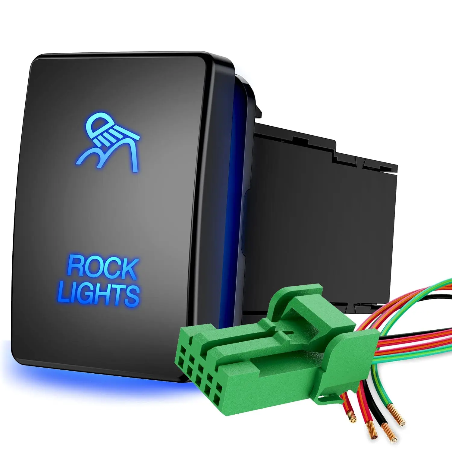 Nilight Hard-Wired Toyota Rocker Switch - 12V On Off Control Square Push Button, 1.54in x 0.83in 3A ABS Plastic, LED Illumination, Solid Construction, Color-Coded Wire Connector Kit, Wiring Diagram, Bumper Light Bar Switch for Headlights
