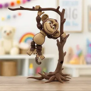 Playful Articulated Monkey – 5.5" Desk Pet Decor with Optional Tree Articulating Figurines Accessory