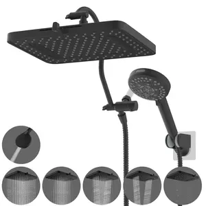 Hibbent Upgraded 5-spray 13'' Shower Head, High Pressure Rainfall Shower Head, Dual Showerhead Combo with 10-mode Handheld Spray  12'' shower  Arm