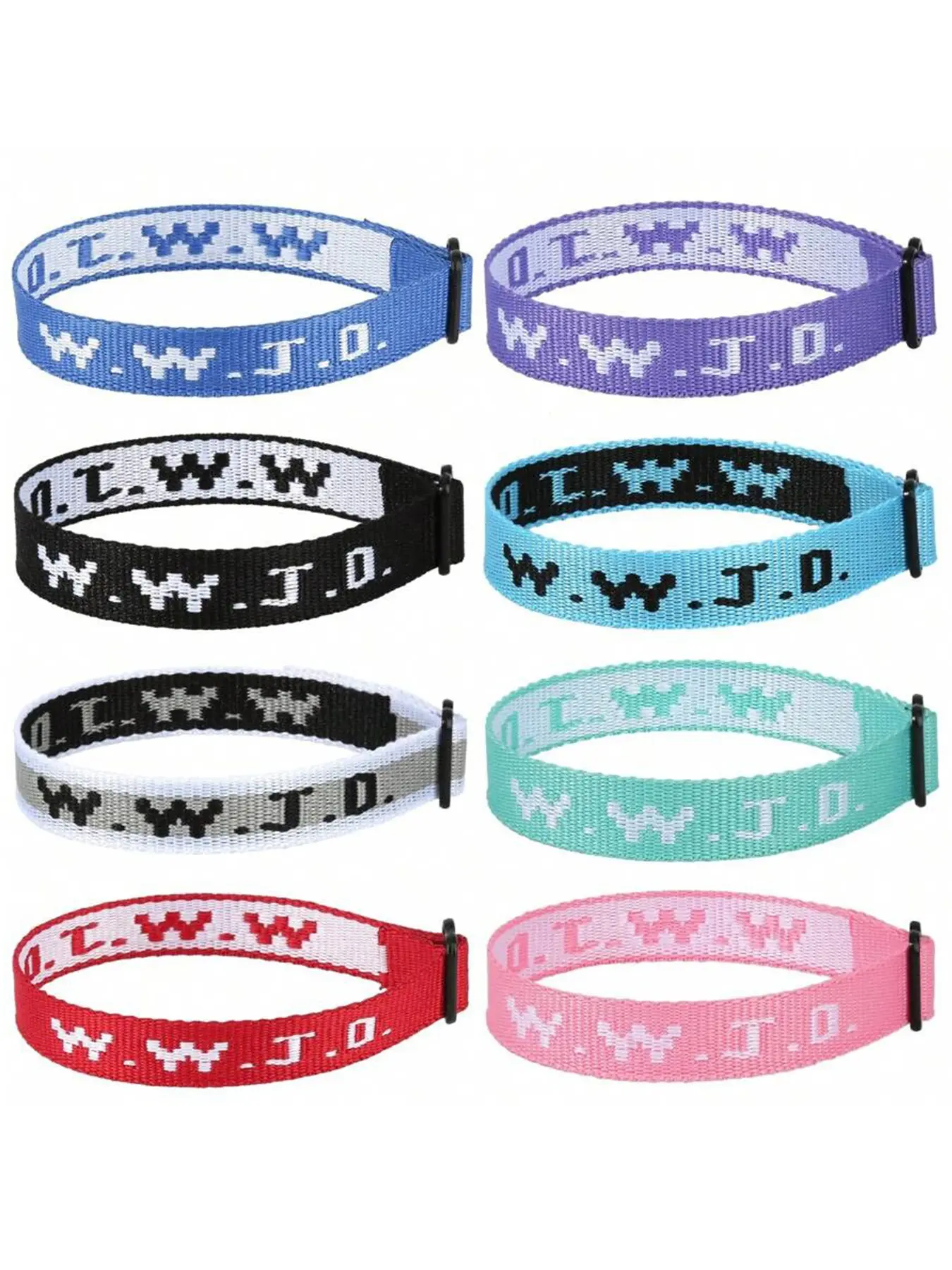 8-Piece Adjustable Woven Bracelet Set, Embroidered Wwjd Christian Jewelry, Neutral Sports Band, Holiday Gift, Valentine's Day, Back-To-School, Mother's Day, Bracelet Combination Set