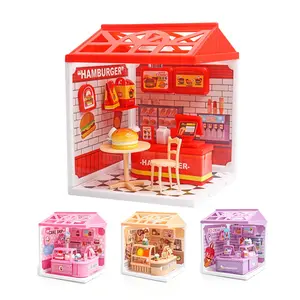 DIY Mini Shop Building Toy Set, Light-Up Burger & Dessert Store Scene, Educational Role-Playing Kit for Kids, Fun Learning Playset, Model Kits
