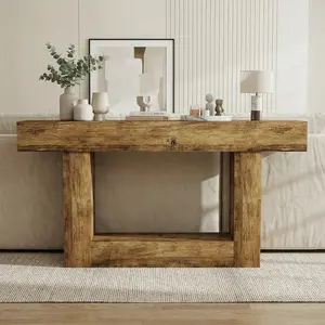 63" Console Table, Farmhouse 2-Tier Entryway Table with Rectangular Base, Narrow Long Wood Sofa Table Behind Couch Table for Living Room, Hallway, Foyer