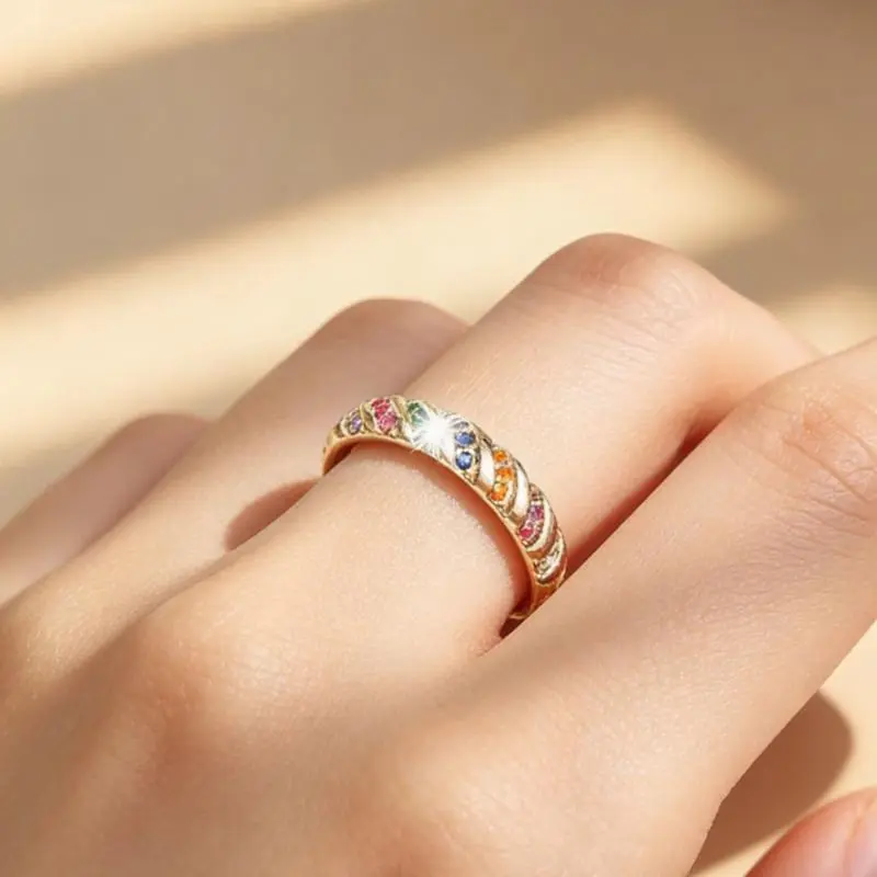 Women's 1PC Thin Colored Metal Coating Ring - Elegant, Shining Closely Arranged Design, Gold Ring Style Accessory for Commute, Dating, Gold Rings, Fashionable Accessory For Women