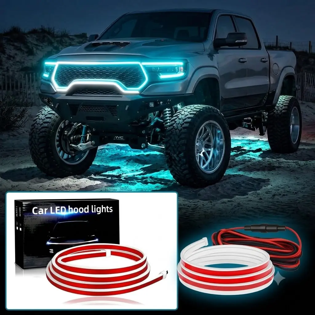 Dynamic 71" Car Hood LED Light Strip, Sequential Startup DRL, Waterproof Flexible Hood Gap Light, Universal Fit for Cars, Trucks & SUVs, Easy Install, Car Light Embellishments, Led Truck Pickup