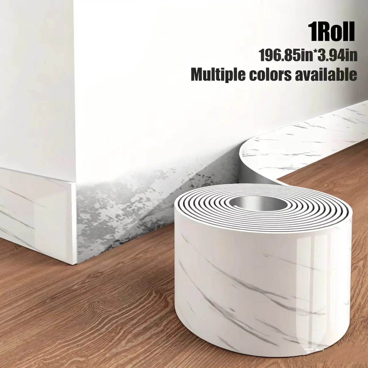 1 Roll Premium Thickened Luxury Marble Self‑Adhesive Baseboard Sticker, Accent Wall Trim, PET Vinyl Waterproof Anti‑Collision Wall Trim, Easy Peel & Stick, Removable & Easy to Maintain