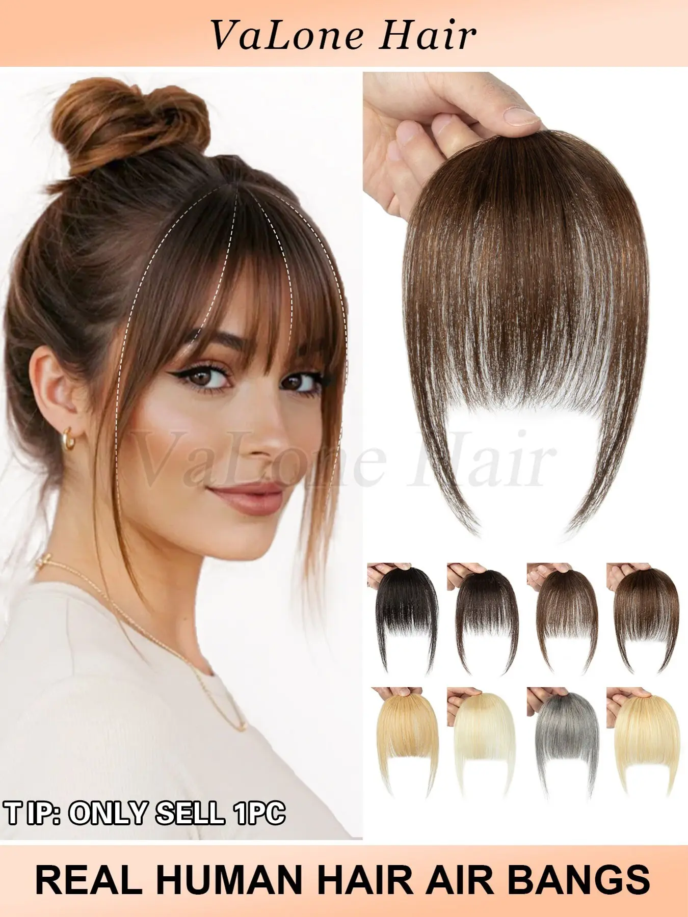 Women'S Clip-In Bangs & Frontal Hairpieces | Glueless Bangs, Natural Looking, Realistic Hairpiece, Straight Human Hair Fringe in Black/Gray/Brown/White, Hair Pieces Extensions