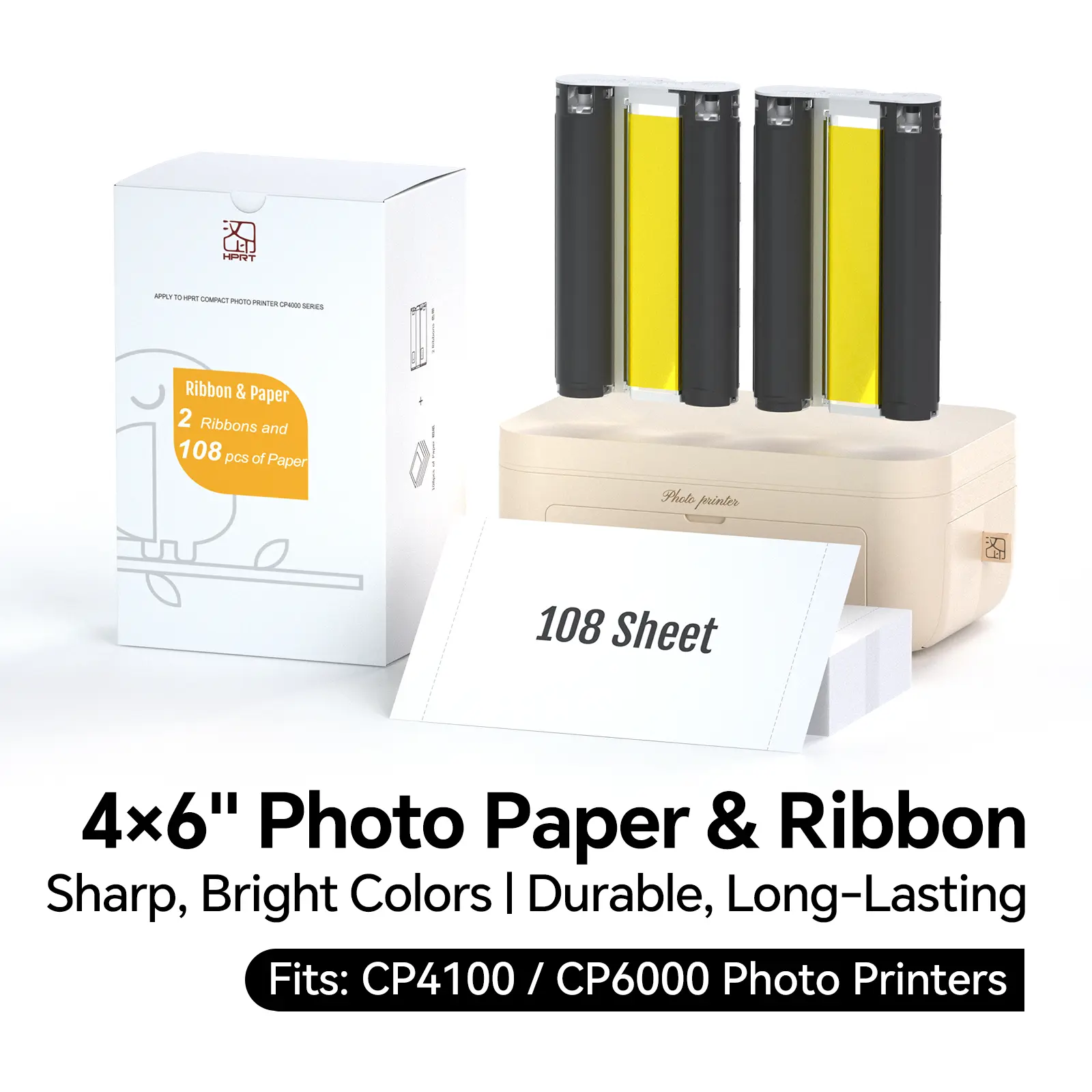 Hanin 4x6 inches Thermal Transfer Photo Paper & Cartridge Refill Kit - 108 Sheets, 2 Ribbons, 256 Vibrant Colors, 300 DPI Resolution, High-Quality Prints for CP4100 Series/CP6000 Photo Printers (Computers & Office Equipment)