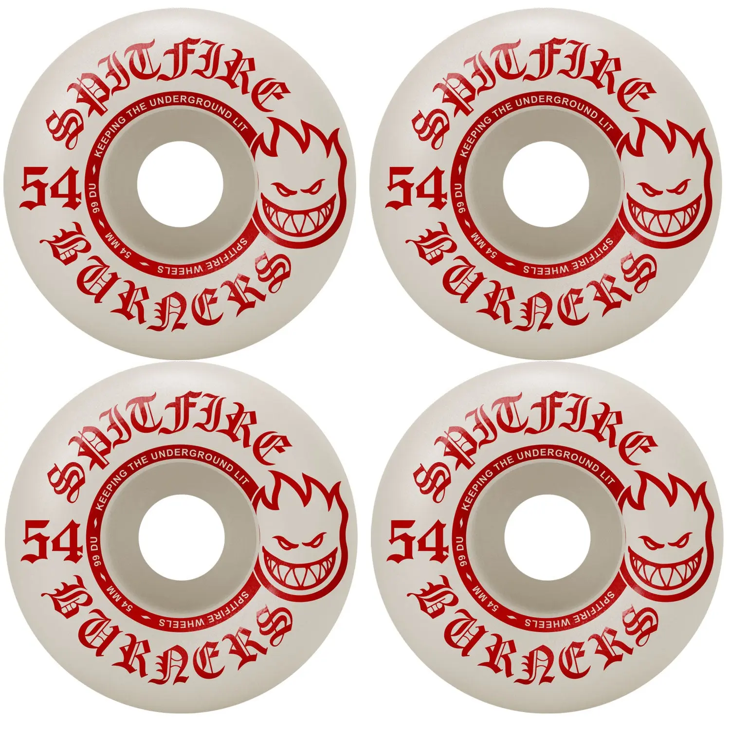 Spitfire Skateboard Wheels Burners 54mm 99A White/Red