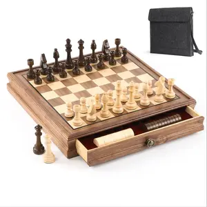 Magnetic Chess Strategy Game Black Walnut Chess Retro Drawer Chess Board