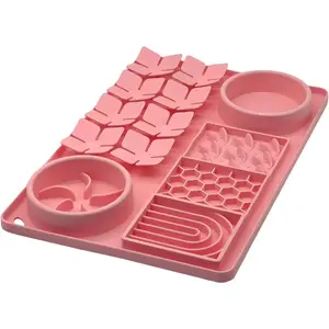 Slow Feeder Bowl, Silicone Lick Mat with Suction Cups for Dog Cat, Snuffle Mat for Pet Smell Training, Puzzle Toys for Bored Puppy, Interactive Sniff Mat for Slow Eating and Keep Busy, Pink
