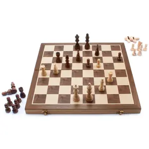 15" Folding Wooden Chess Board Game Set, Travel Chess Board Game Set