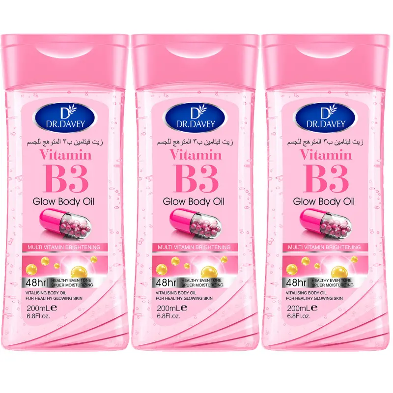 3pcs 200ml DR.DAVEY Vitamin B3 Glow Body Oil, Body Oil Moisturizer, essential oil, Nourishing Oil, Skin care oil, suitable for men and women all seasons, moisturizing skin, large volume, Body Oil Set, travel portable for Body, Face, Hand