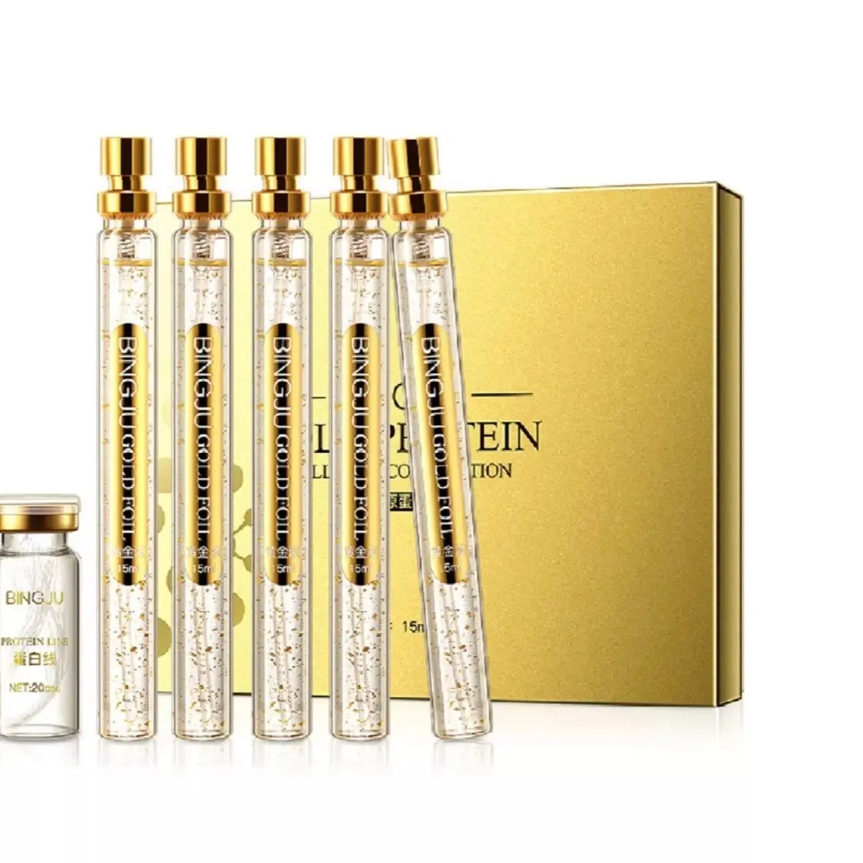 Protein Thread Lifting Set, Soluble Protein Thread and Nano Gold Essence Combination, Absorbable Collagen Thread for Face Lift, Reverse Collagen Serum for Face (With 1 x Protein Thread)
