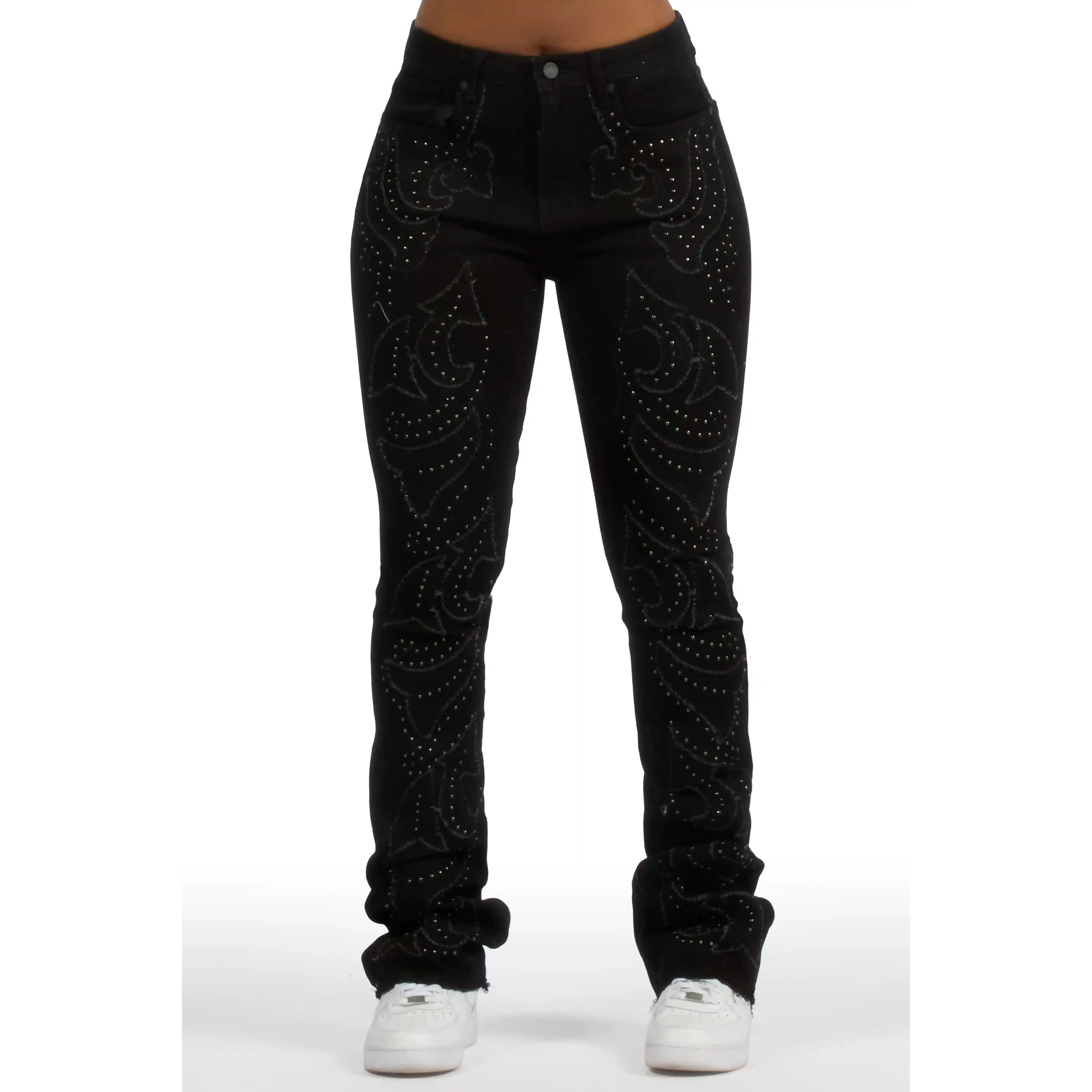 Jeanette Black Stacked Flare Jean