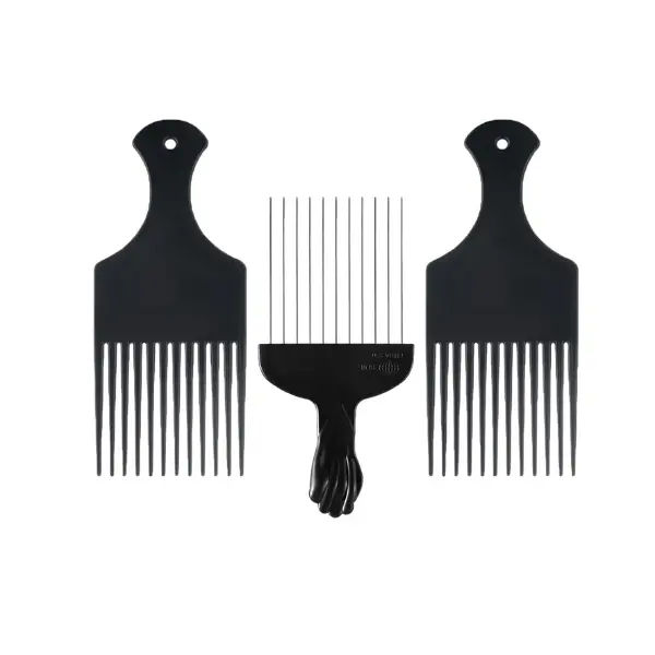 3 Pack Plastic & Metal Hair Pick Comb Set for Curly & Afro Hair – Detangling & Styling for Men & Women – Includes 2 Plastic Picks and 1 Stainless Steel Metal Pick