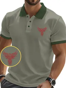 Men's Cool Phoenix Emblem Print Polo Shirt, Casual Slim-Fitting Short Sleeve Top, Summer Essential Comfortable Clothing
