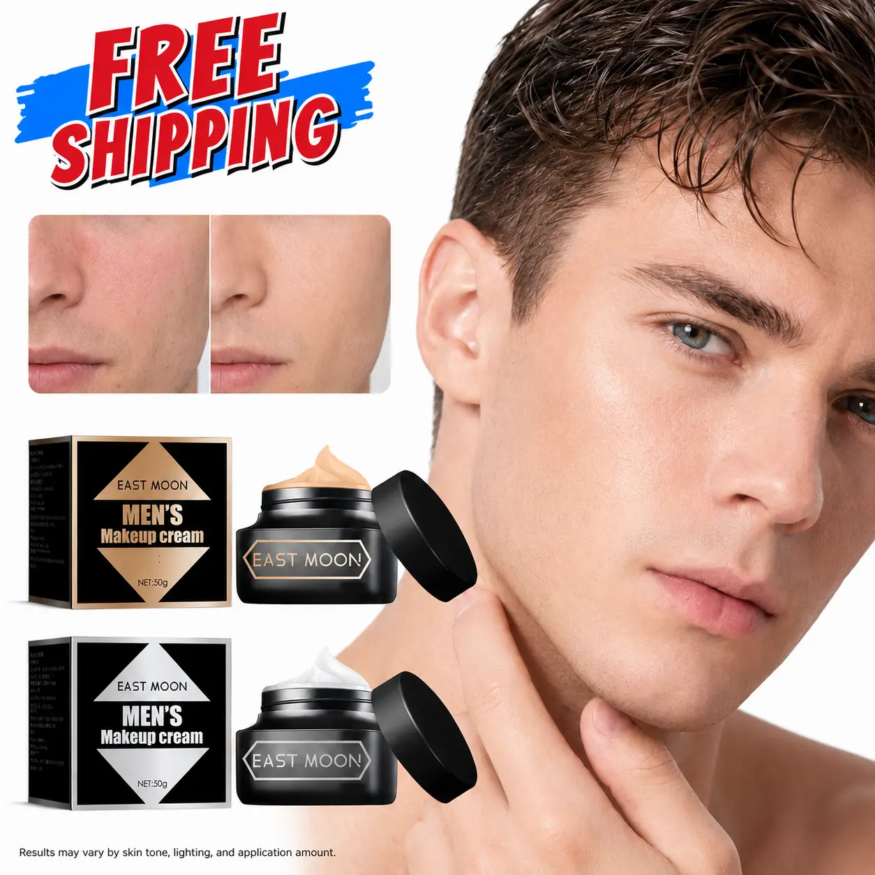 Men's Natural Daily Makeup Cream - Lightweight, Tone-Up, Buildable Coverage, Clean No-Makeup Look Face Cream, 50g - Ideal for Work, Dates