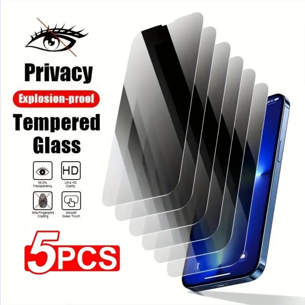 5-Piece Customized Tempered Glass Phone Screen Protectors with Lens Protectors - Privacy Shield, Explosion-Proof, Shockproof - For Multiple iPhone Models (11,12,13,14,15,16E,16 Pro Max,16 Plus,17 Air Pro Max Plus)