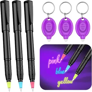 3 count Invisible Ink Pen with 3 count UV LED  Flashlight, Spy Pen, Disappearing Ink Magic Pen for  Notes, Magic Spy Marker with Purple Light for Christmas Halloween Holiday Present