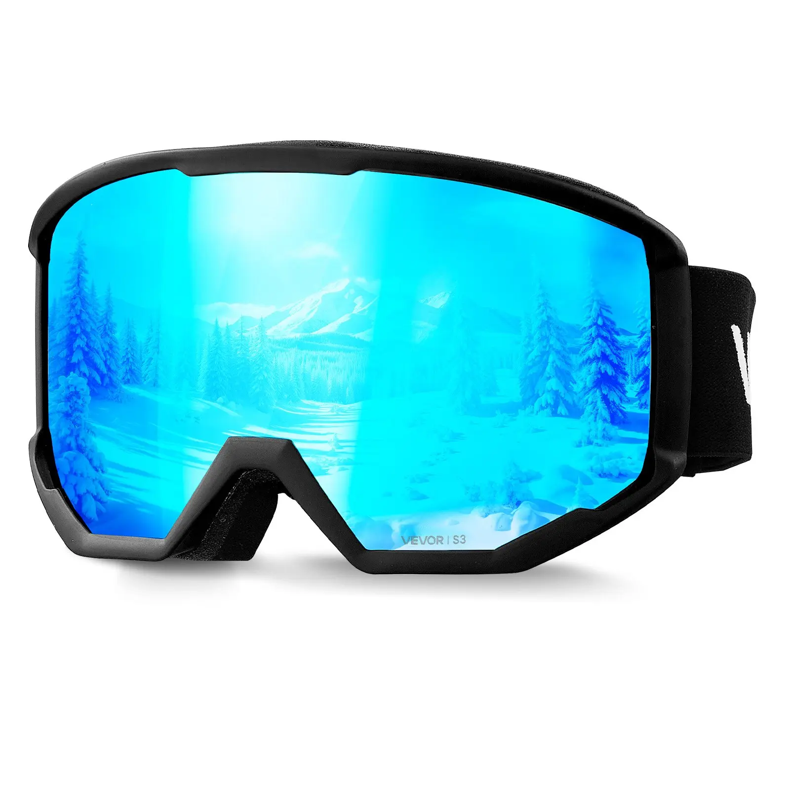 【Summerfinds】VEVOR Ski Goggles, Cylindrical Ice Blue Revo Coating Lens, OTG Anti-Fog TPU Frame Sport Goggles with Ventilation Structure for Men, Youth, Suitable for Skiing, Snowboarding