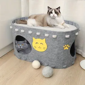 All-Season Cat House - Durable Oxford Fabric and Polyester, Scratch-Resistant & Wear-Proof, No Assembly Required, Double-Layer Design with Fun Cat