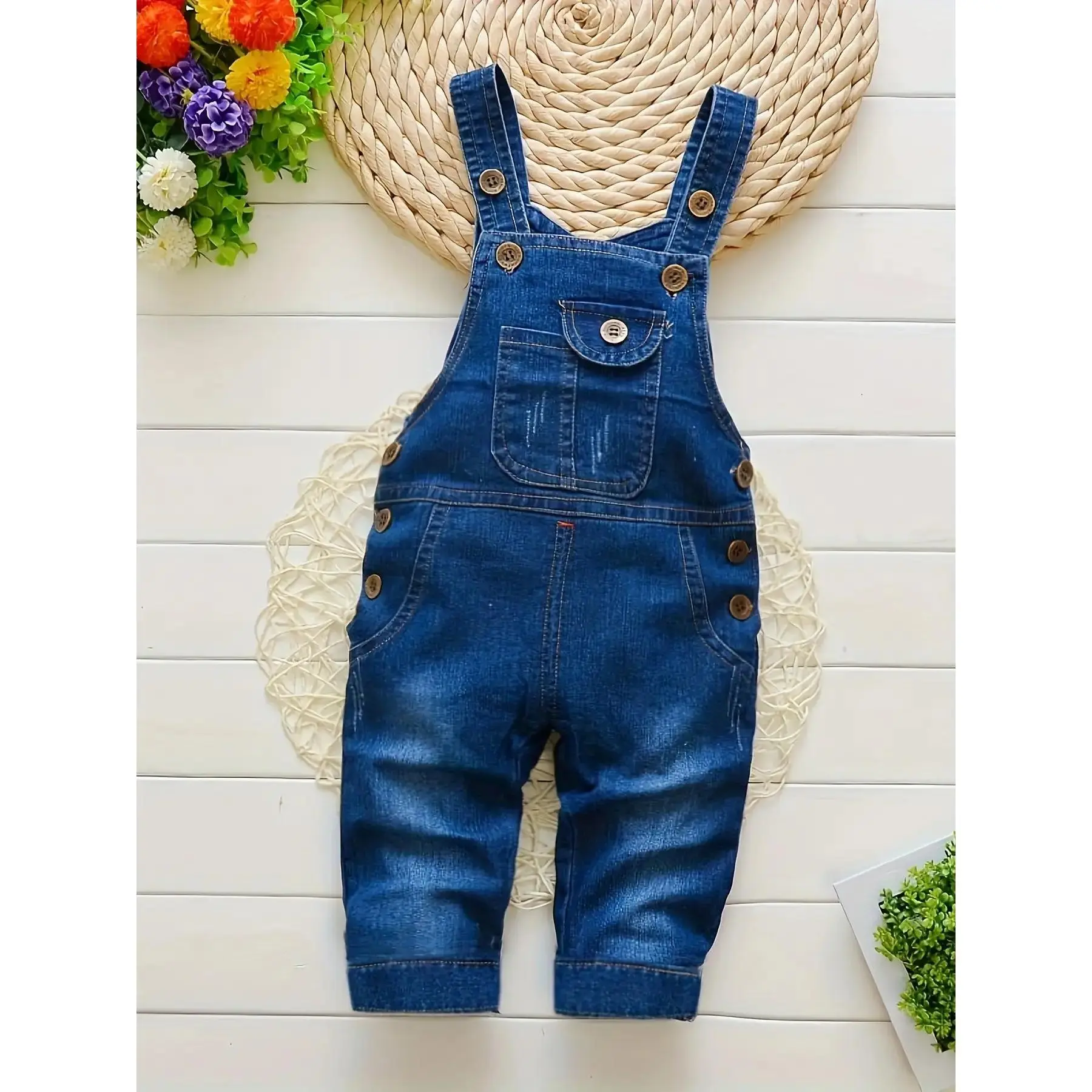 Baby Boy Denim Overalls Jumpsuits - 0-3 Years Old Kids' Outfits with 29.4% Cotton, Polyester, Viscose, 0.9% Spandex for Outdoor Use