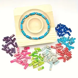 Various multi-colored imperial turquoise beads, 4x13 mm rectangular rod shape, with straight holes - perfect for DIY bracelets and jewelry making, with bright floral patterns