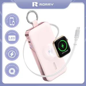RORRY 12000mAh Power Bank 30W Fast Charging with Built-in Retractable USB C Cable  for  iPhone 17-12   Apple Watch Series iPad Pro Galaxy Android Portable Charger Perfect Gift High Capacity Battery Valentinesdaygift