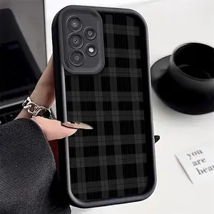 Personalized Black Plaid Pattern Phone Case, TPU Shockproof Full Protection Case, Suitable for Samsung S21/22/23/24/25/NOTE20 PLUS ULTRA FE A13/14/15/16/17/33/34/35/36/52/53/54, Ideal Gift for Friends and Family, T47