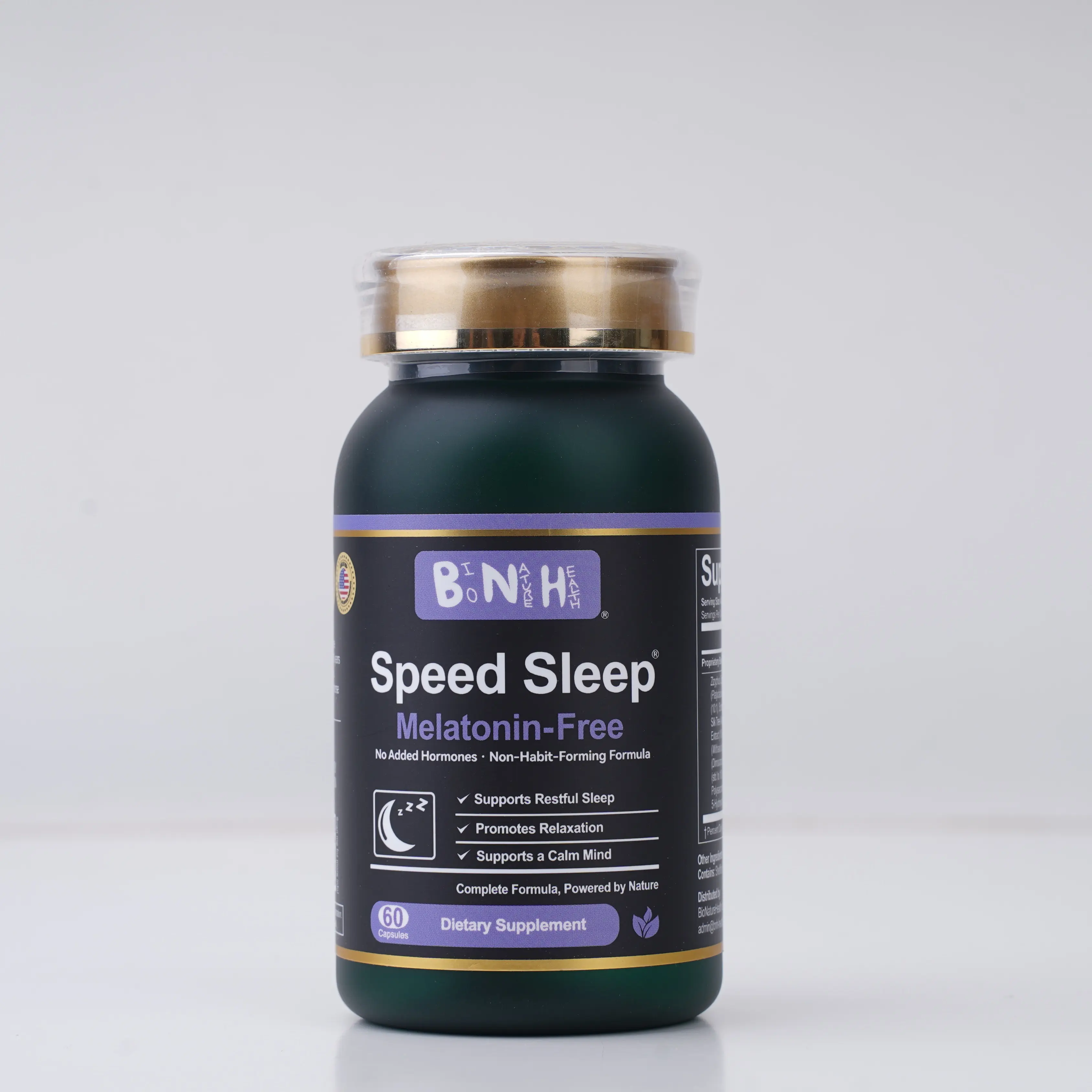 BNH Speed Sleep Melatonin-Free Sleep & Cortisol Support Supplement, 12-Ingredient Extract Formula with Ashwagandha, 5-HTP, Ziziphus Seed, Schisandra & Biota Seed, Nighttime Relaxation for Adults, 60 Capsules