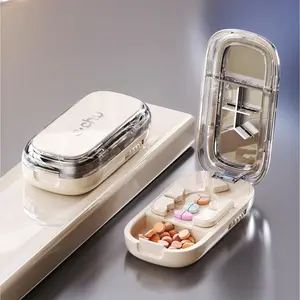 PrimPick Pill Cutter Splitter for Small and Tiny Pills - 1/2&1/3&1/4Adjustable Pill Splitter with Centering Device for Cutting Multiple Pills, Accurate Alignment and Easy to Use (Beige) Vitamin Organizer Supplement Organizer