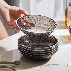 4pcs Silver Color Transparent Fruit Bowls, Bone Plate, Dessert Tray, Cake Stand, Snack Dish, Breakfast Plate, Kitchen Utensils, Scalloped Serving Bowl