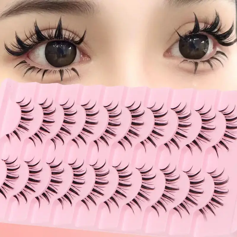 Anime False Eyelashes Little Devils Style, Natural Transparent Stems, Dramatic Effects, Reusable Cosmetic Makeup Accessory