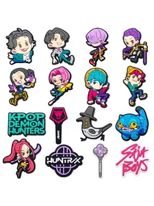 16pcs Korean Pop Music Demon Hunter PVC Shoe Charms For Bubble Slides Clogs Sandals,PVC Shoe Decorations Accessories Buckle For Christmas Birthday Gifts