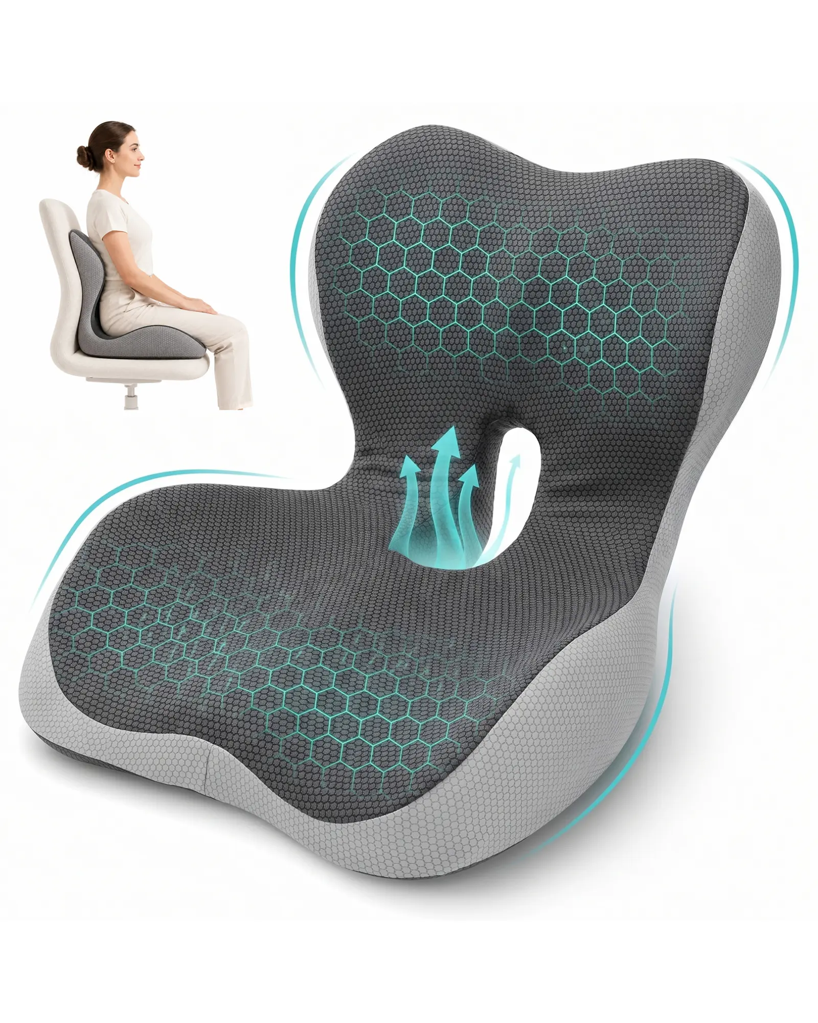PEGZONE Ergonomic Seat Cushion and Lumbar Support for Office Chair, Memory Foam Chair Cushion for Back & Sciatica Pain Relief