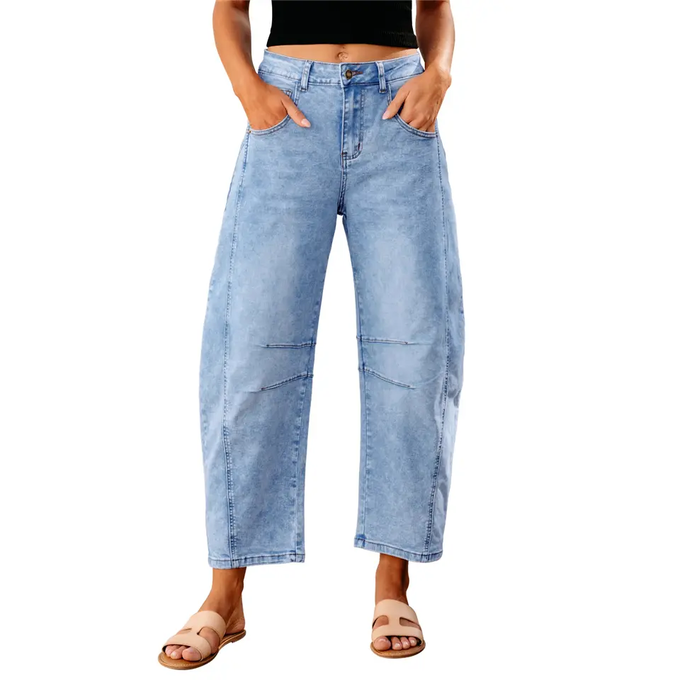 【GRAPENT Barrel Jeans Collection】 All in One High Waisted Cropped Wide Leg Denim Pants Trendy Comfy Streetwear Styles for Womenswear Bottom hot1 Basic backtoschool