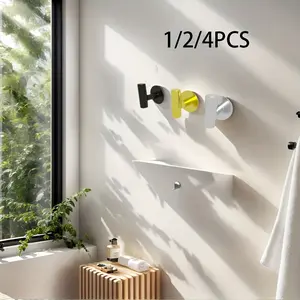 2-piece set of plastic hooks, no-drill adhesive hooks, suitable for bathroom, hat and closet storage, wall-mounted, silver/black/gold