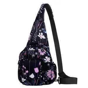 Small Lightweight Floral Sling Bag - Unisex Crossbody Chest Pack for Hiking & Travel, Water-Resistant, Breathable, Adjustable Strap, Stylish & Versatile