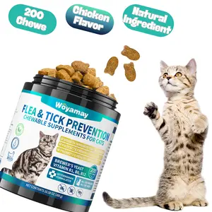 Woyamay Cat Flea and Tick Prevention for Cats, 200 Chewables, Natural Cat Flea and Tick Chews with Omega-3 Multivitamin Daily Supplement Support Skin & Coat Chicken Flavor