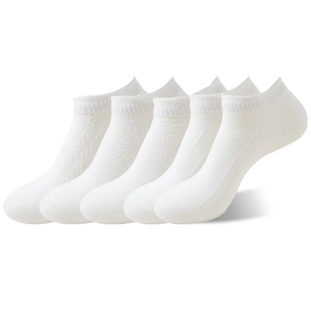 Elegant White Lace Textured Low Cut Socks for Women, All Day Fresh Air Permeable Hollow Socks, Stretch Casual Daily Socks