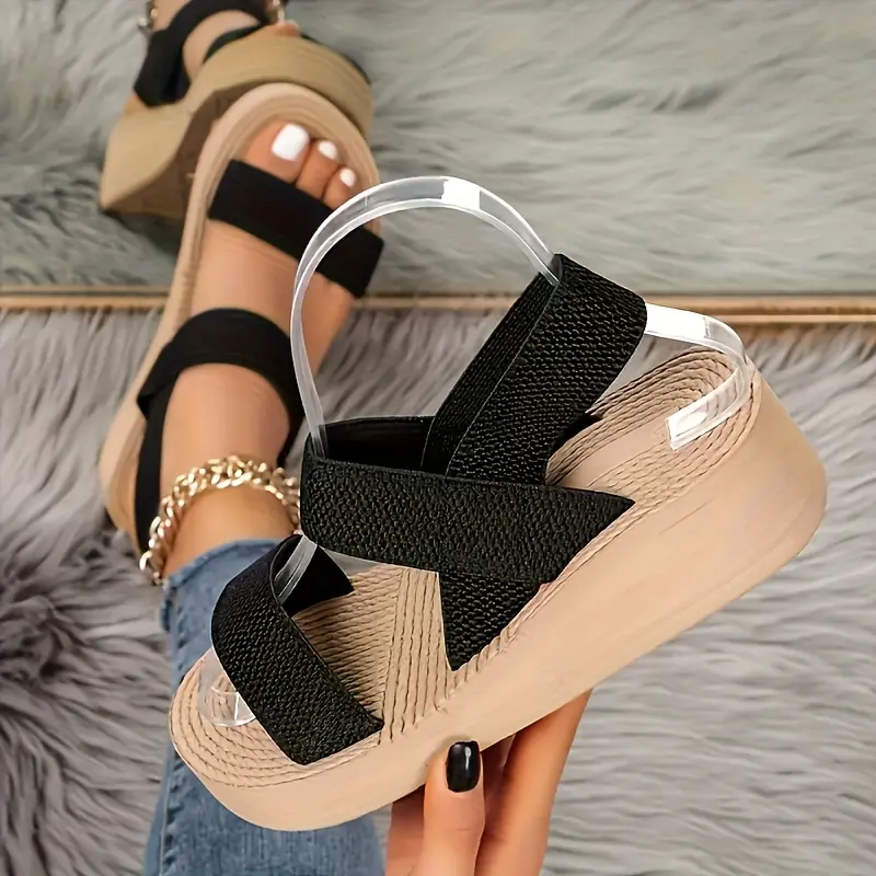 Breathable Stretch Criss-Cross Strap Wedge Sandals, Premium Platform Shoes, Women's Versatile Summer Beach Shoes, Lightweight Non-Slip Fashion Sandals, Women Shoes