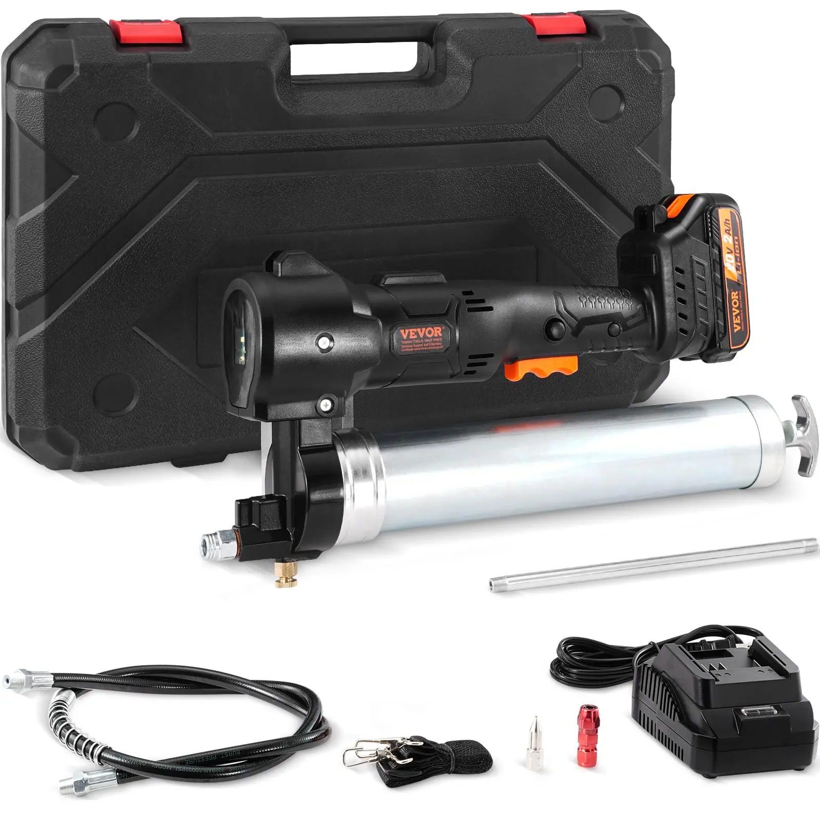 【summerfinds】VEVOR Cordless Grease Gun, 20-Volt, 10,000 PSI, 39" Long Hose, Electric Grease Gun Kit Professional High Pressure Battery Powered Grease Gun with Carrying Case, Battery and Charger Included, Black