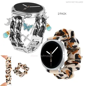 Silver bracelet strap with charm compatible with Samsung Galaxy Watch 8 40mm/44mm, Smart Watch Accessories, Smartwatch Accessories, metal strap suitable for Galaxy Watch 8 Classic 46mm, Cuban chain butterfly pendant strap
