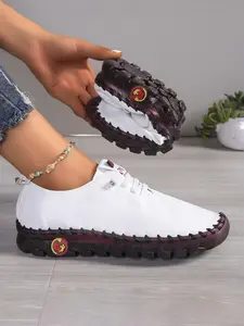 Women's Classic Leather Casual Flats, Trainer, Trending Sneakers, Handmade Stitching, Comfortable Lace-Up Walking Shoes, Non-Slip Durable Rubber Sole, Lightweight Slip-On Style, Perfect for Daily Casual Wear, Sports & Outdoor Activities