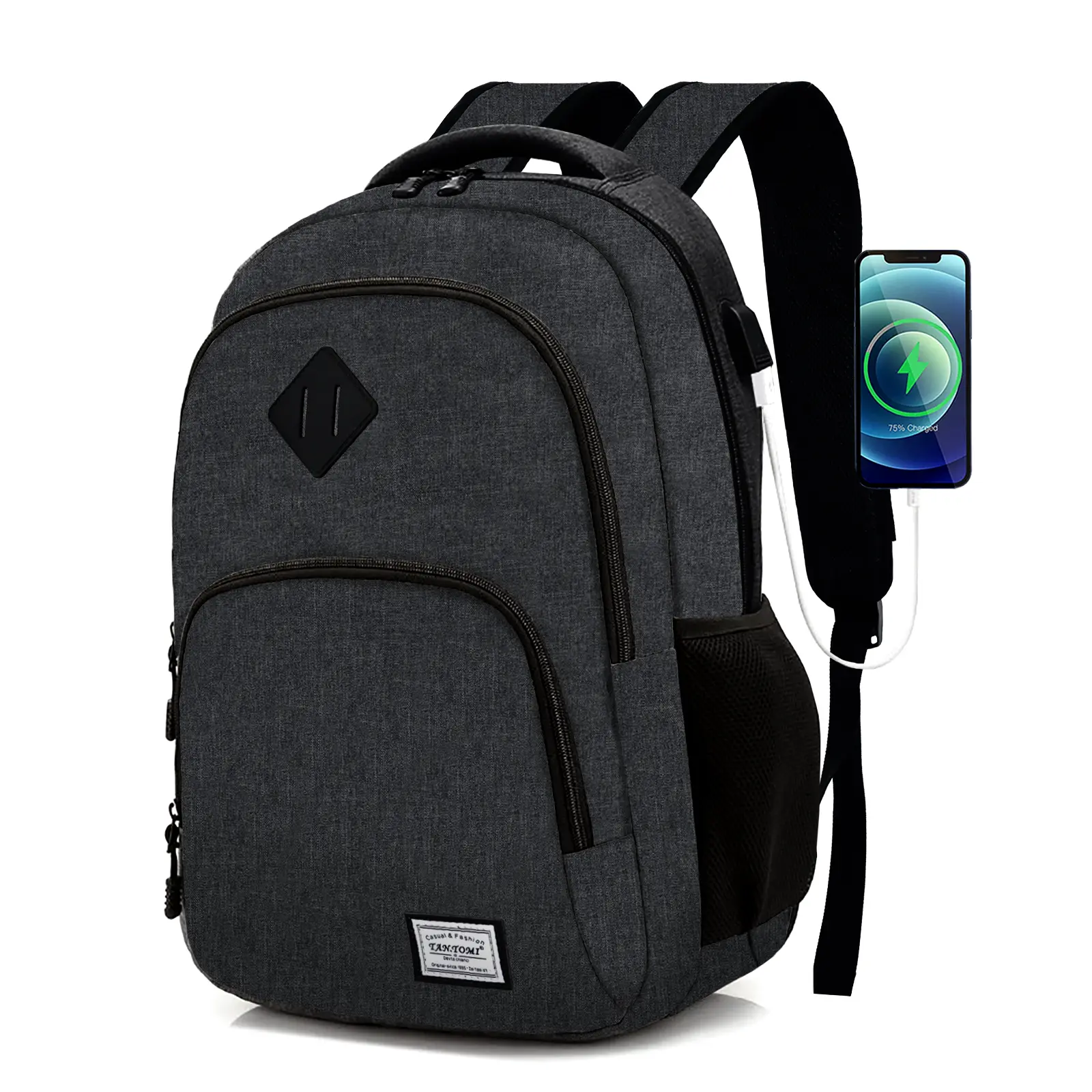 TANTOMI 22L Waterproof Solid Synthetic Backpack with USB Port, Lightweight Preppy Backpacks for School Fits 15.6" Laptop & 40 oz Water Bottle for College & Travel, Unisex