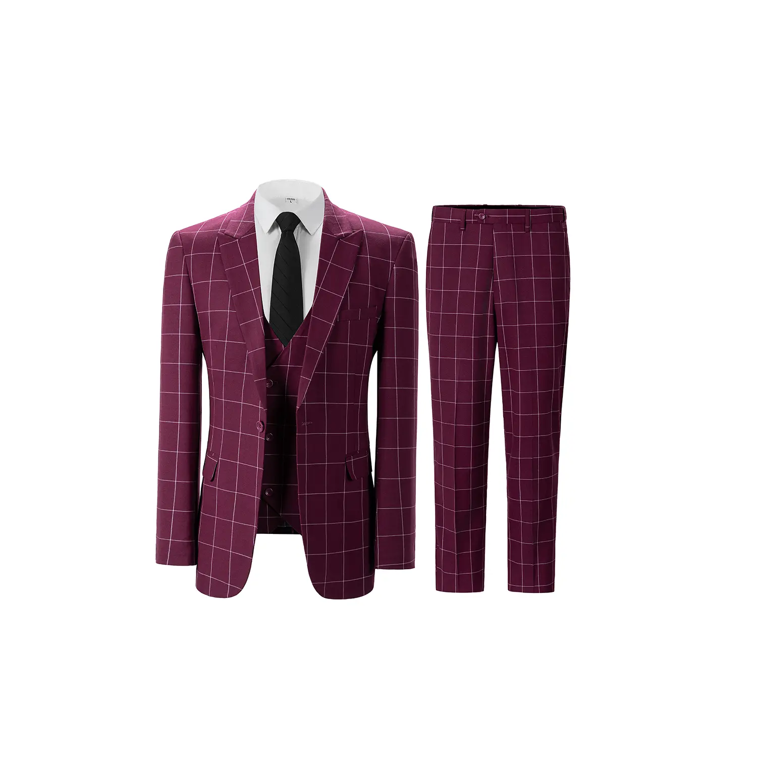 Men's Plaid Three-Piece Suit For Business & Party