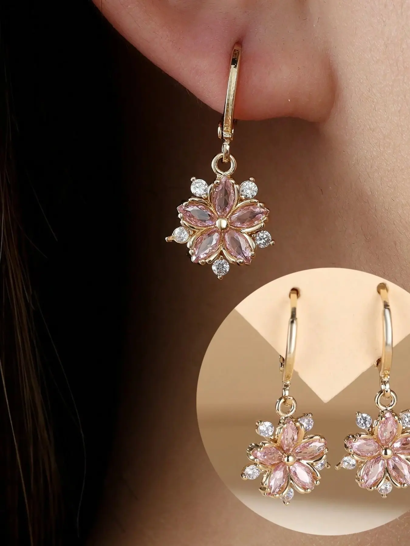 Elegant Floral Crystal Earrings, Stud Earring Jewelry, Pretty Studs, Hypoallergenic Studs, Durable Alloy Base, Perfect Gift for Women & Girls, Ideal for Daily Wear, Flower Stud Earrings, Sparkling Ear Jewelry